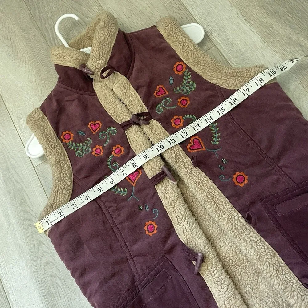 Vintage Embroidered Vest shearling trim womens Purple large boho folk penny lane